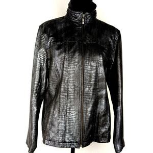 Chico's Y2K Sz 2Black metallic silver snakeskin jacket Bust43"CB length 27"Sle24